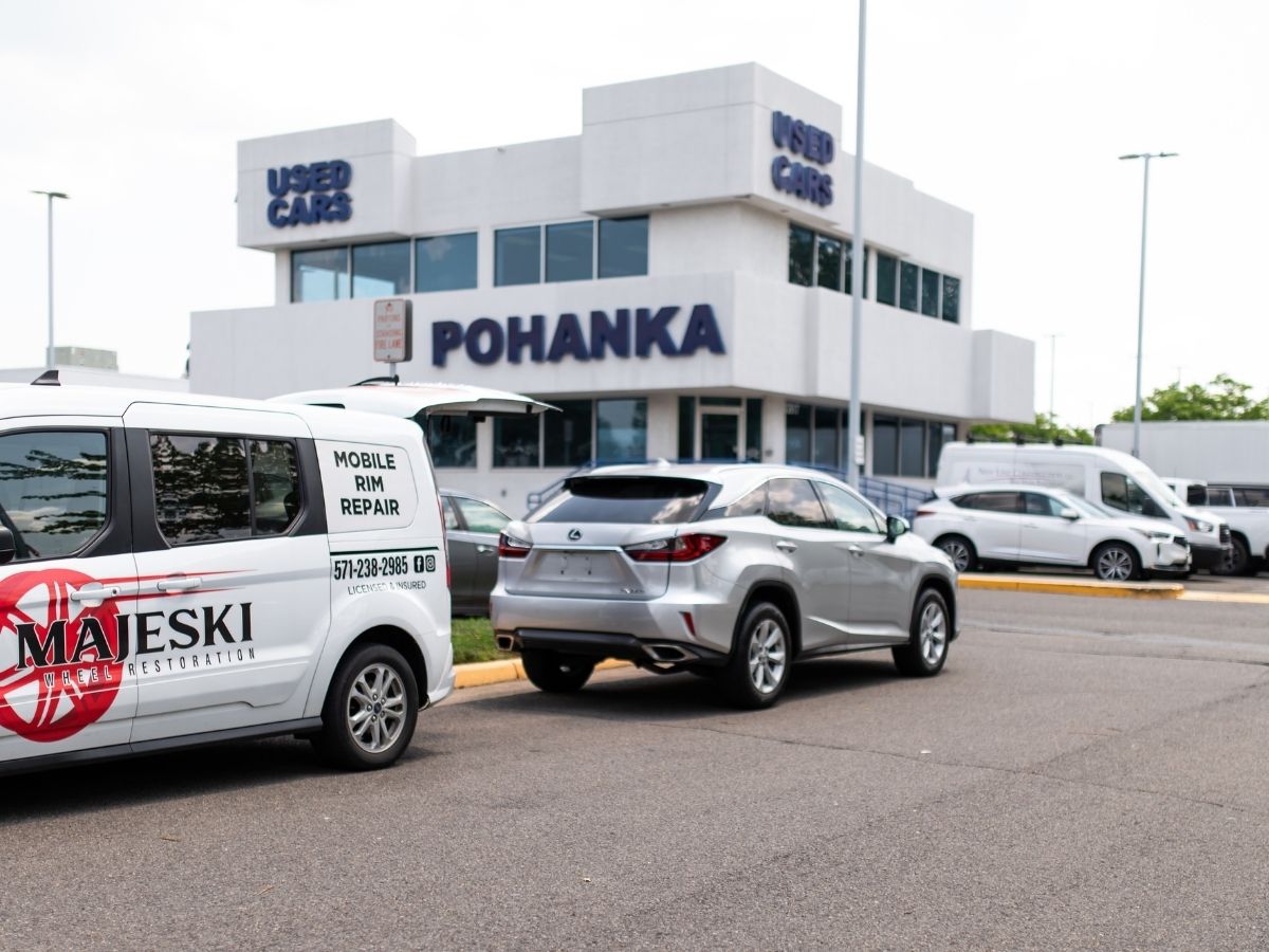 Majeski Wheel Restoration mobile rim repair van at Pohanka used car dealership serving Virginia drivers